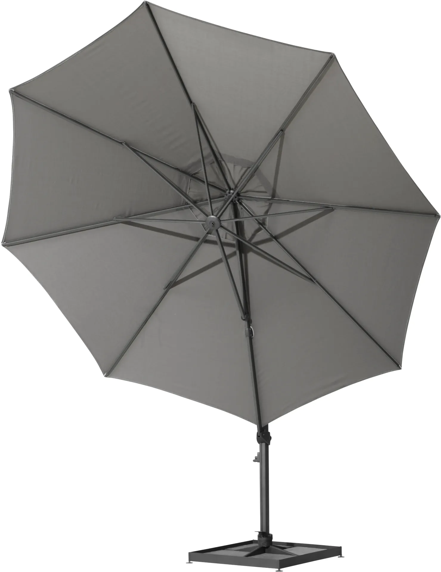 Parasol déporté Siesta Ø350 cm Charcoal – Solefin UPF 50+ | 4 Seasons Outdoor
