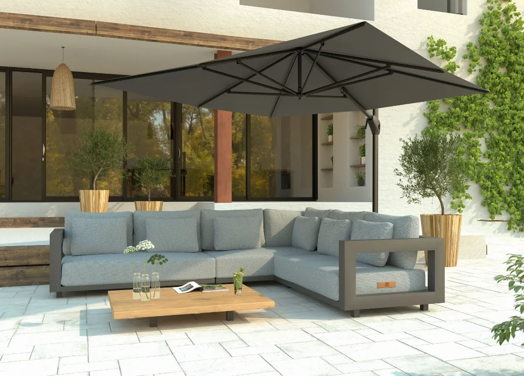 [4SO-08569] Parasol déporté Hacienda 300x400 cm - couleur: charcoal – Solefin Charcoal | 4 Seasons Outdoor