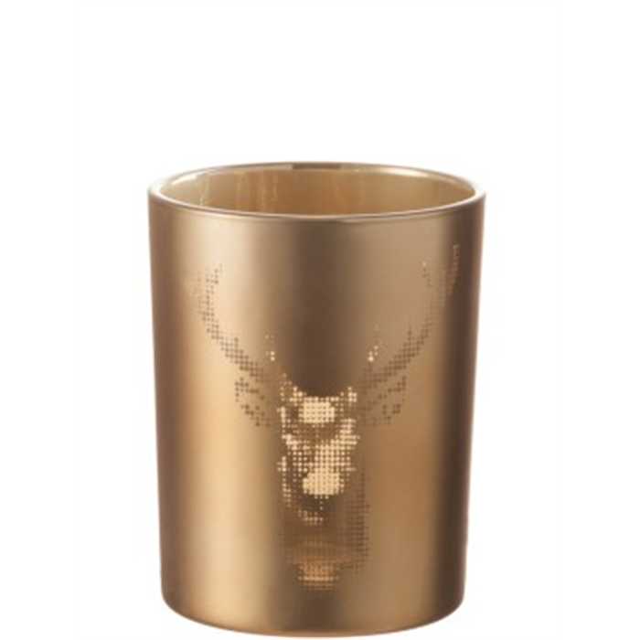 [J-LINE PHOTOPHORE] Photophore J-Line chalet verre marron medium cerf – bougeoir décoratif ambiance hiver et nature