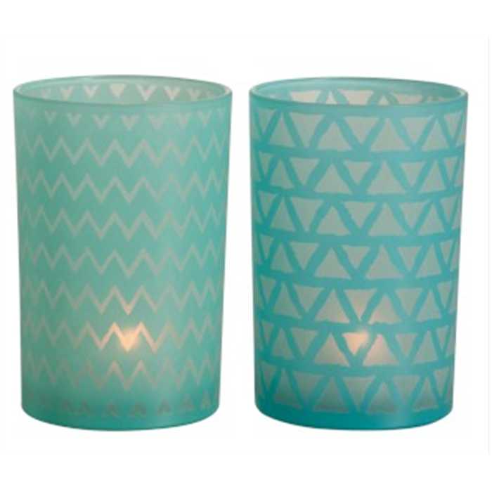 Photophore J-Line en verre bleu lot de 2 – Bougeoirs décoratifs design pour ambiance élégante