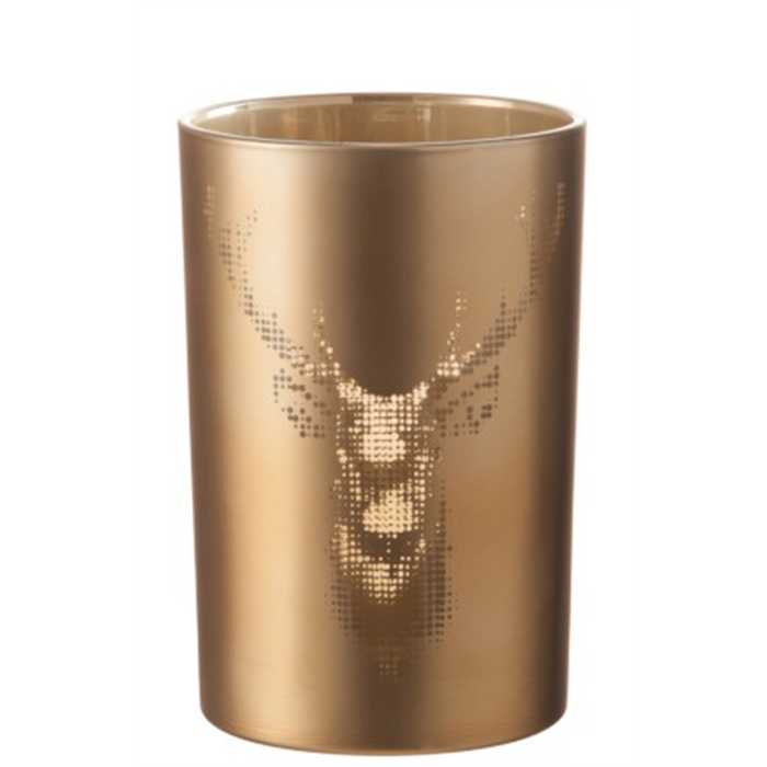 Photophore chalet verre marron large cerf - J-LINE, 5415203751751