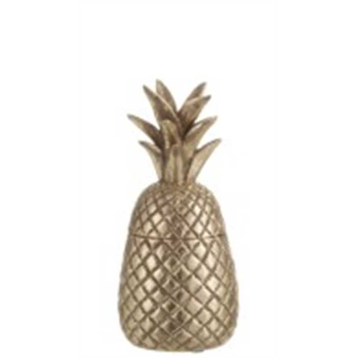 Pot à provisions Ananas J-Line en résine or antique – Boîte de rangement décorative exotique et élégante
