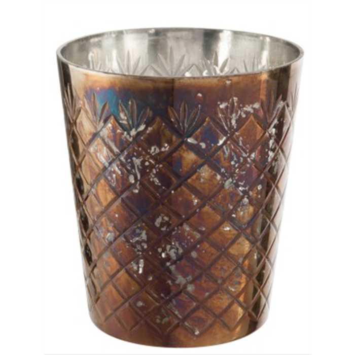 Photophore J-Line Evi verre marron antique large – Bougeoir décoratif chic pour ambiance chaleureuse