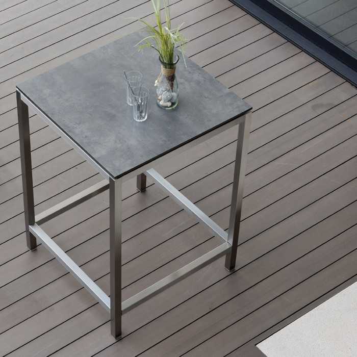 Table bar pour le jardin - plateau HPL silverstar couleur &quot;ciment&quot; 80x80 cm - structure en aluminium graphite -STERN moebel