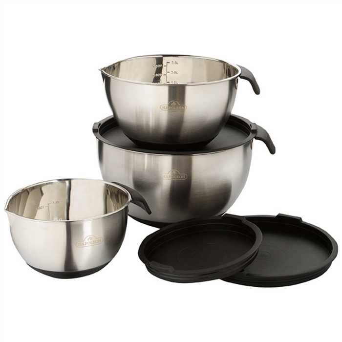 [NAPOLEON 70042] Set de 3 bols à mariner Napoleon 70042 inox – préparation et marinade barbecue avec couvercles hermétiques