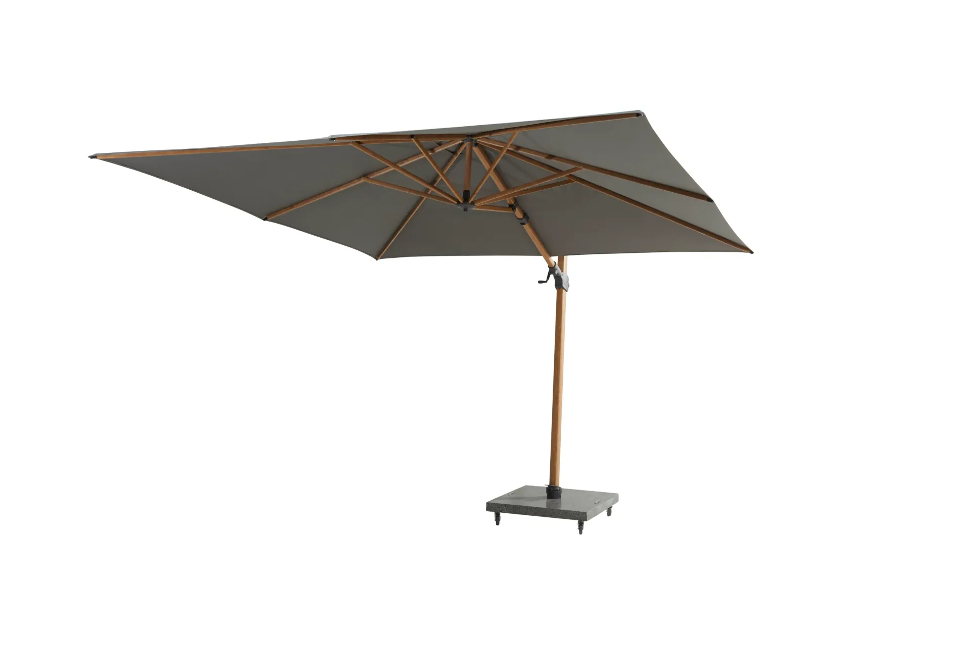 Parasol déporté Siesta Premium 300x300 cm – Imitation bois & Solefin Charcoal UPF 50+ | 4 Seasons Outdoor