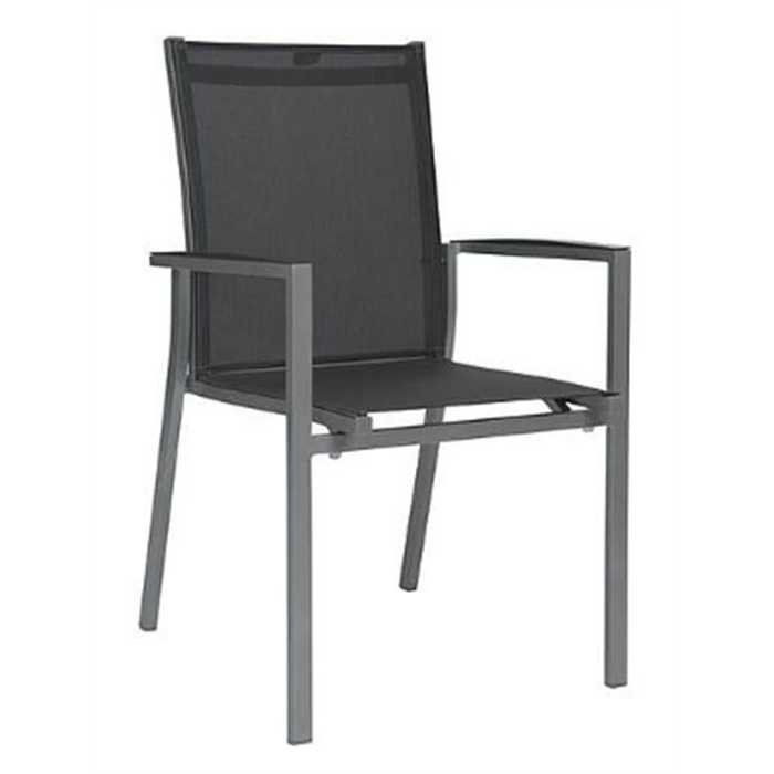 [STERN-417174] Chaise de jardin en aluminium couleur graphite / textilène gris argent LEVANTO - STERN MOEBEL