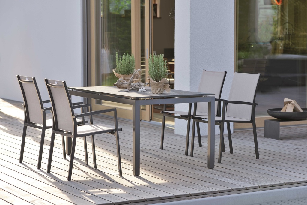 [STERN-417179] Chaise de jardin empilable en aluminium couleur anthracite / textilène argent - LEVANTO - STERN MOEBEL