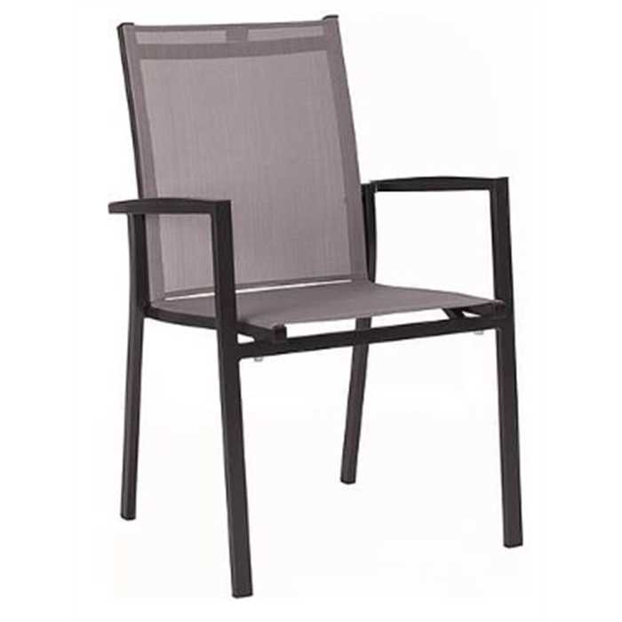 [STERN-417179] Chaise de jardin empilable en aluminium couleur anthracite / textilène argent - LEVANTO - STERN MOEBEL
