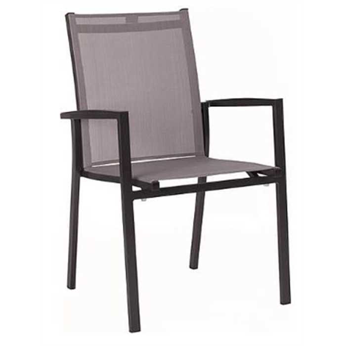 Chaise de jardin empilable en aluminium couleur anthracite / textilène argent - LEVANTO  - STERN