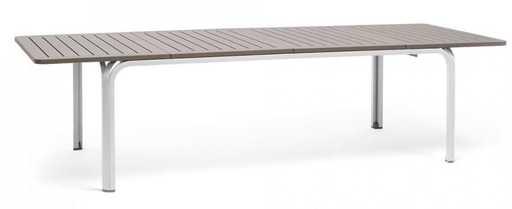 Table de jardin extensible ALLORO 210/280 cm – Plateau taupe & pieds blancs – Nardi Outdoor