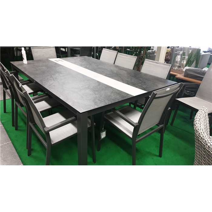 Table de jardin bicolore 140x200x74 5 cm - structure en aluminium anthracite - plateau HPL silverstar marbre foncé