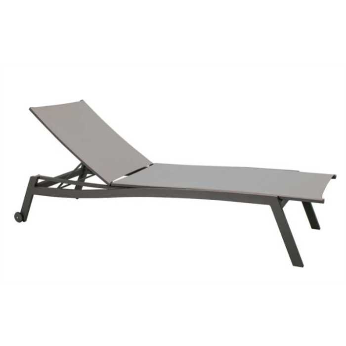 Transat à roulettes - 70x201x38 cm - aluminium anthracite textilène argent - ALLROUND - STERN