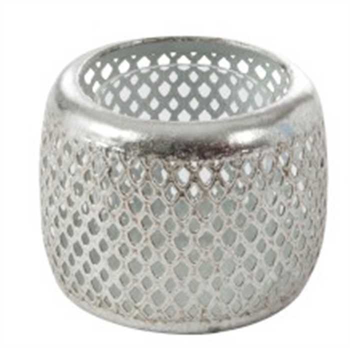 Bougeoir J-Line grillage métal argent 15x15x11 cm – Bougeoir décoratif design industriel moderne