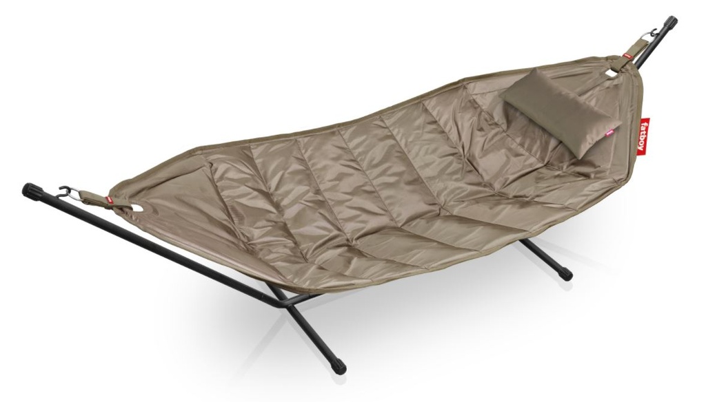Hamac Fatboy Headdemock Deluxe Taupe avec support, coussin et housse – hamac de jardin autoportant 2 places