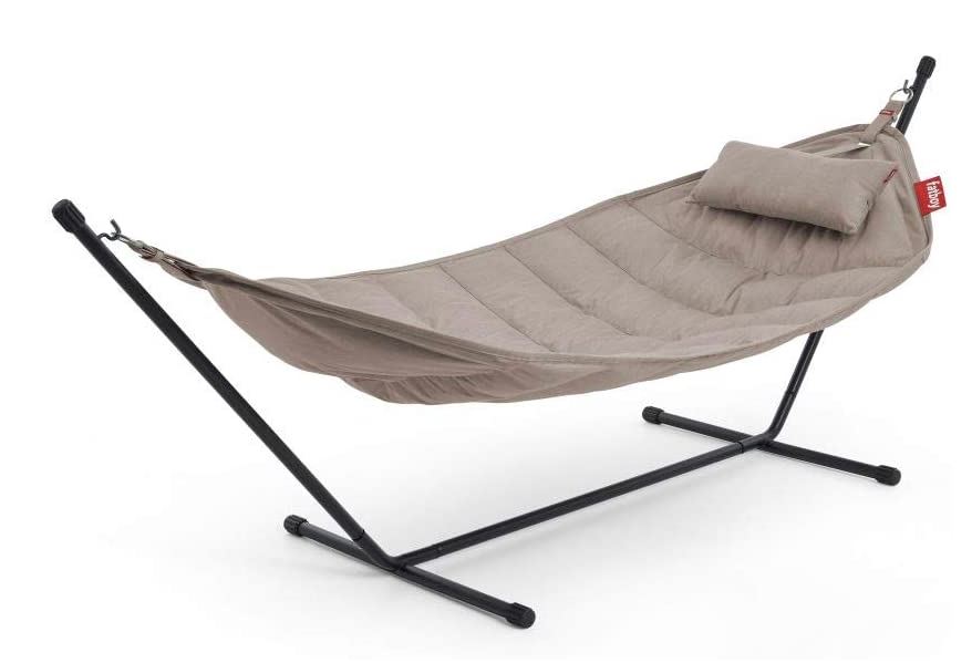 [FATBOY - 103505] Hamac Fatboy Headdemock Superb Deluxe Nature Grey avec support, coussin et housse – hamac premium 2 places pour jardin et terrasse
