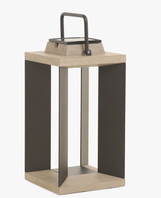LANTERNE solaire et rechargeable teck/alu H.45 CM- LES JARDINS, 3561619000814, TECKA81