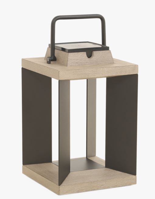 LANTERNE solaire et rechargeable teck/alu H.36 CM- LES JARDINS