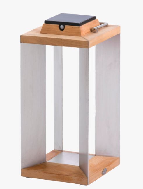 LANTERNE solaire et rechargeable teck/inox H.45 CM- LES JARDINS, TECKA61, LANTERNE