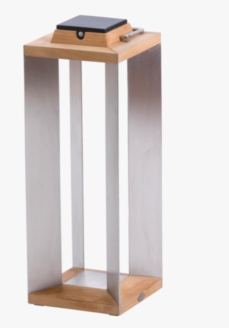 LANTERNE solaire et rechargeable teck/inox H.65 CM- LES JARDINS, 3561619000623, TECKA62, LANTERNE