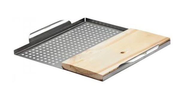 [NAPOLEON 70026 PANIER LEGUMES] Panier de Cuisson Napoleon 70026 en Acier Inoxydable avec Planche de Cèdre – Accessoire BBQ Multifonction pour Légumes, Poisson et Grillades