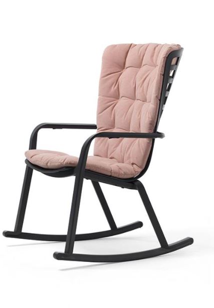 Fauteuil Nardi Folio Rocking Anthracite avec coussin rose – fauteuil à bascule de jardin design et confortable