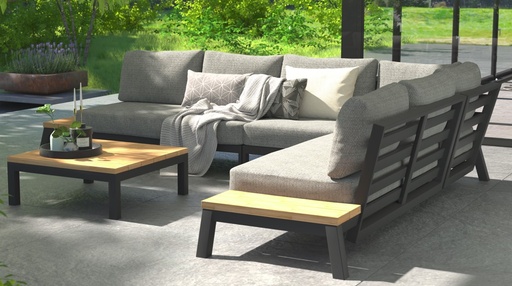 Salon de jardin 5 places sans la table basse structure en aluminium anthracite / teck EMPIRE - 4 Seasons