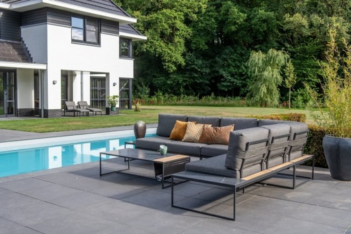 Salon de jardin modulable 5 places sans table basse - structure de couleur anthracite et tablettes en marbre - PATIO - 4 SEASONS