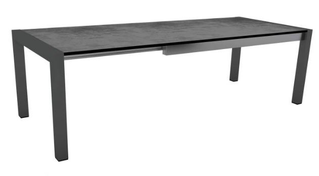 Table extensible STERN 174/214/254 cm – Aluminium anthracite & plateau HPL Silverstar Ciment