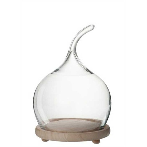 [J-LINE CLOCHE EN BOI] Cloche boule anse bois/verre naturel/transparent small - J-LINE, 5415203685759