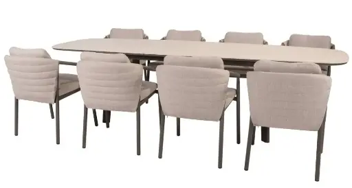 [4SO-MANOLO EXT BAROLO] Ensemble Extensible de couleur terre: Table Manolo et 8 chaises Barolo - TASTE de 4 seasons outdoor