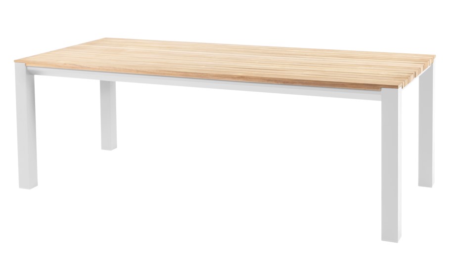 [4SO-91295] Table Ridge en aluminium blanc et plateau en teck - 220 cm x 95 cm TASTE