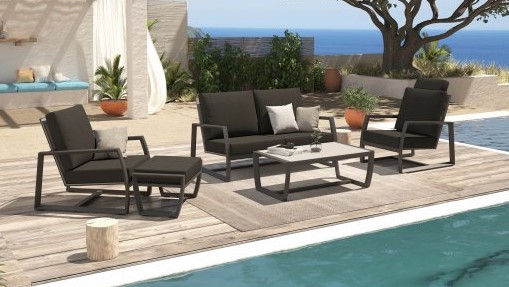 [4SO-91025] MAURITIUS Salon de jardin en aluminium anthracite - TASTE by 4 seasons outdoor 91025