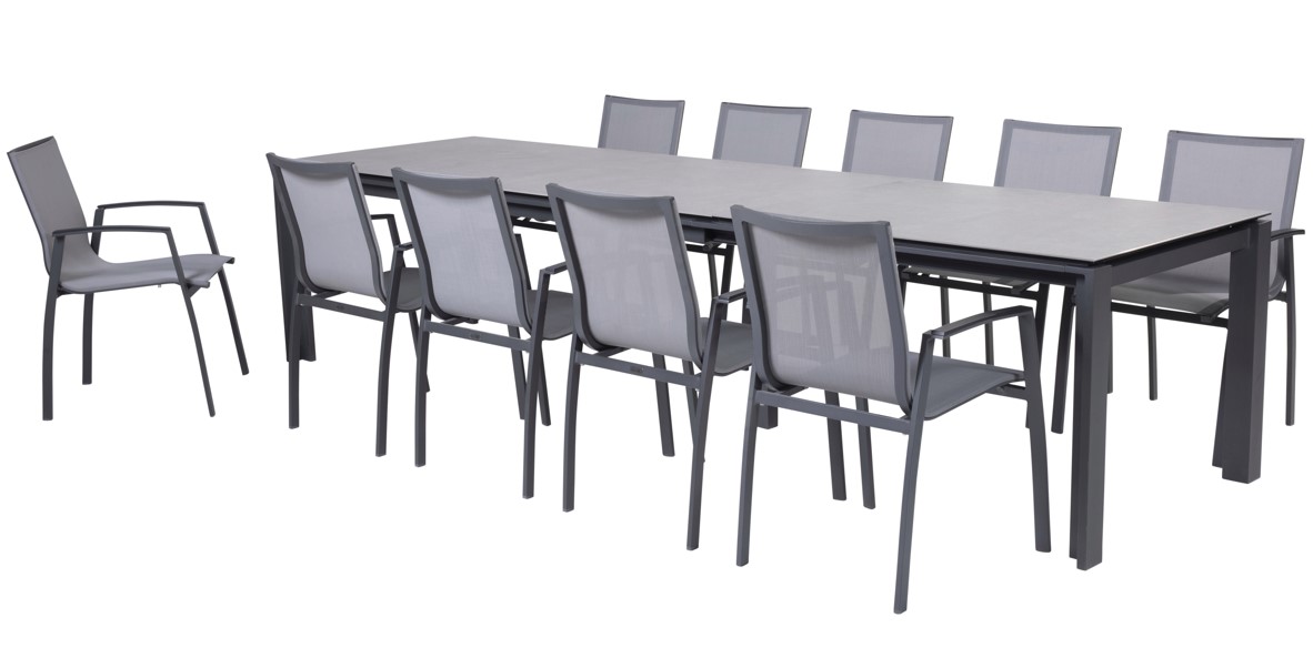 [4SO - 89800 91298] Ensemble de jardin en aluminium avec table extensible OPTIMUM et 10 chaises TORINO - TASTE by 4 seasons