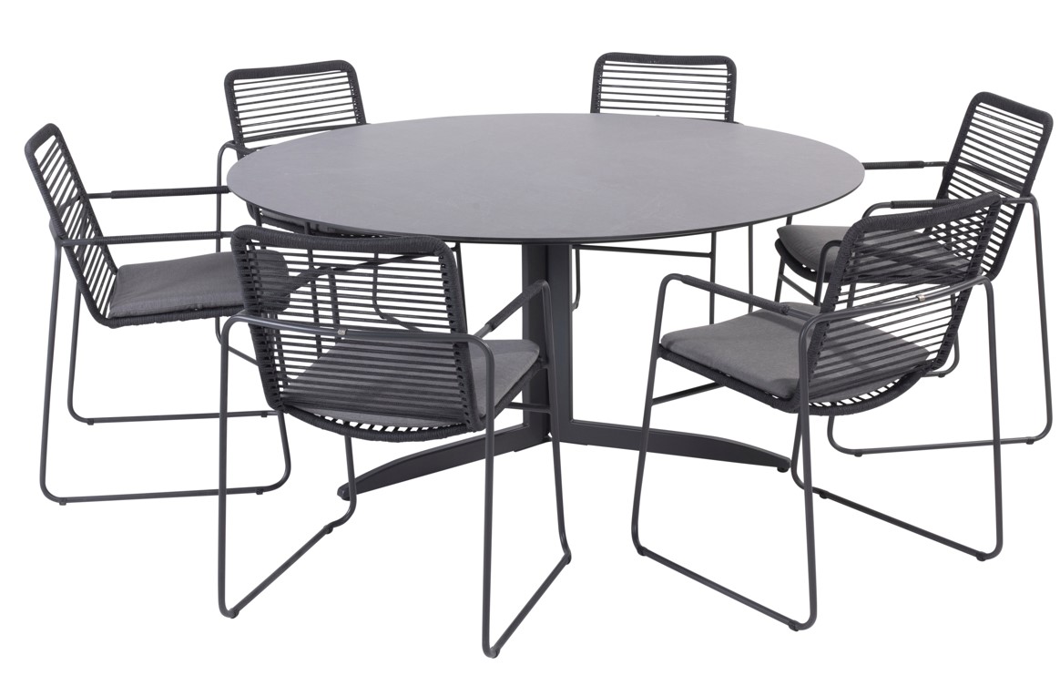 [4SO - 90725 18990 18992] Ensemble de jardin en aluminium anthracite composé d'une table ronde et de 6 chaises ELBA - TASTE by 4 seasons outdoor