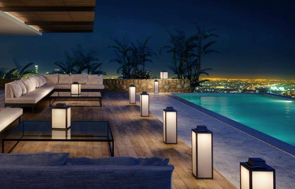 Lanterne solaire Les Jardins TINK231 Tradition 65 cm – lampe d’extérieur rechargeable teck et aluminium 500 lm