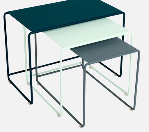 [FERMOB - 900906] Trilogie de tables gigagnes OULALA - Bleu acapulco / Gris orage / Menthe glaciale FERMOB, BLEU ACAPULCO, MENTHE GLACIALE, 900905, OULALA,  GRIS ORAGE