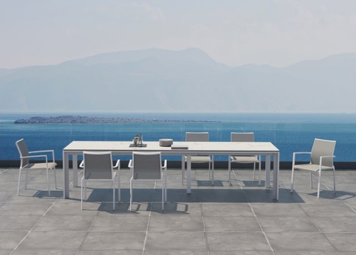 [4SO-91299 91289] Ensemble de jardin avec table extensible blanche OPTIMUM 220/280/340 cm, OPTIMUM, MELBOURNE