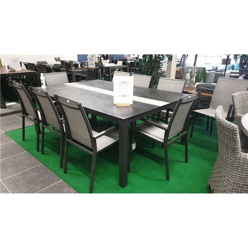 [STERN 431990 417179] Ensemble de jardin avec une table TRIPARTITE - aluminium anthracite et plateau en marbre foncé et 8 chaises LEVANTO - STERN, 431990, 417179, TRIPARTITE