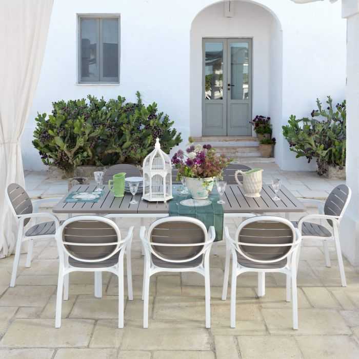 Ensemble extensible alloro 210/280 cm blanc/taupe avec 6 chaises palma - Nnardi, ALLORO PALMA, NNARDI.4285202000