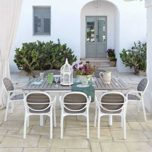 [NARDI ENSEMBLE ALLORO TAUPE] Ensemble extensible alloro 210/280 cm blanc/taupe avec 6 chaises palma - Nnardi, ALLORO PALMA, NNARDI.4285202000