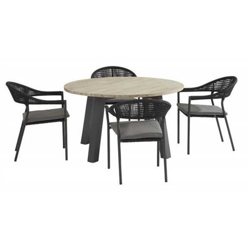 [TASTE ENSEMBLE JARDIN DERBY SIENNA] Ensemble de jardin avec une table ronde plateau en teck DERBY et 4 chaises SIENNA -TASTE, 90413 90415 90730, SIENNA, DERBY