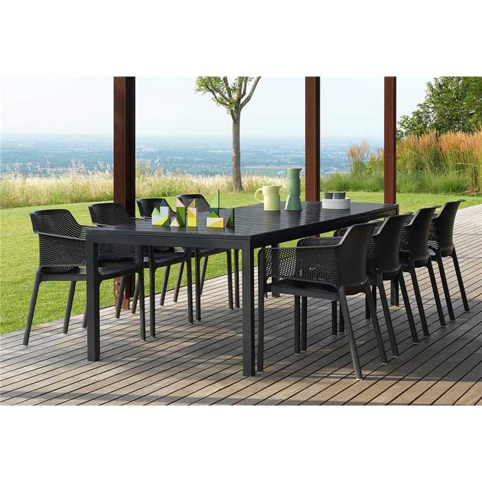 Ensemble de jardin avec une  table extensible 210/280 cm RIO et 8 chaises NET - coueur anthracite - NARDI