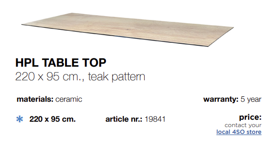 [4SO - 19547 19841 - GOA TABLE HPL TECK 220CM] Table de jardin GOA 220 cm plateau HPL imitation teck - 4 Seasons