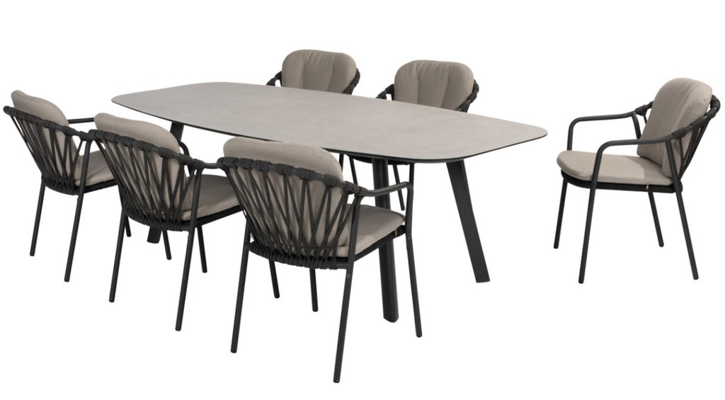 Ensemble de jardin Manitoba & Manolo anthracite – Table céramique 240 cm + 6 chaises | 4 Seasons Outdoor