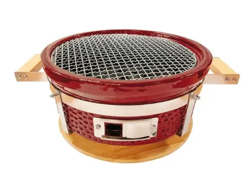 [OUTR-0020130002]  BRAZA TABLE GRILL ROND au charbon de bois - couleur: vin rouge
