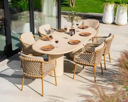[4SO-MARTINIQUE ENSEMBLE] MARTINIQUE - Ensemble de jardin en aluminium couleur "Ambre" et Table en Mortex de 4 seasons outdoor  