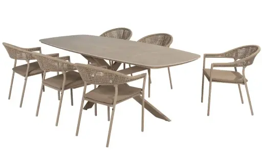 [4SO-PRADO SIENNA LATTE] Ensemble PRADO et 6 chaises SIENNA latté - TASTE, de 4 seasons outdoor