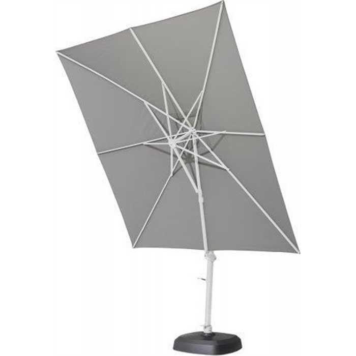 Parasol déporté - toile en solefin couleur &quot;mid grey&quot; avec inclinaison - 300x300 cm - mat en aluminium blanc - SIESTA PREMIUM - SEASONS