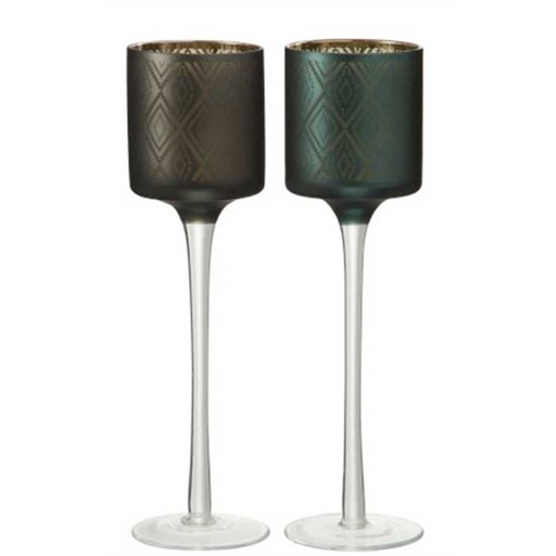 [75184] Photophore sur pied geometrique verre vert/or large assortiment de 2, 5415203751843